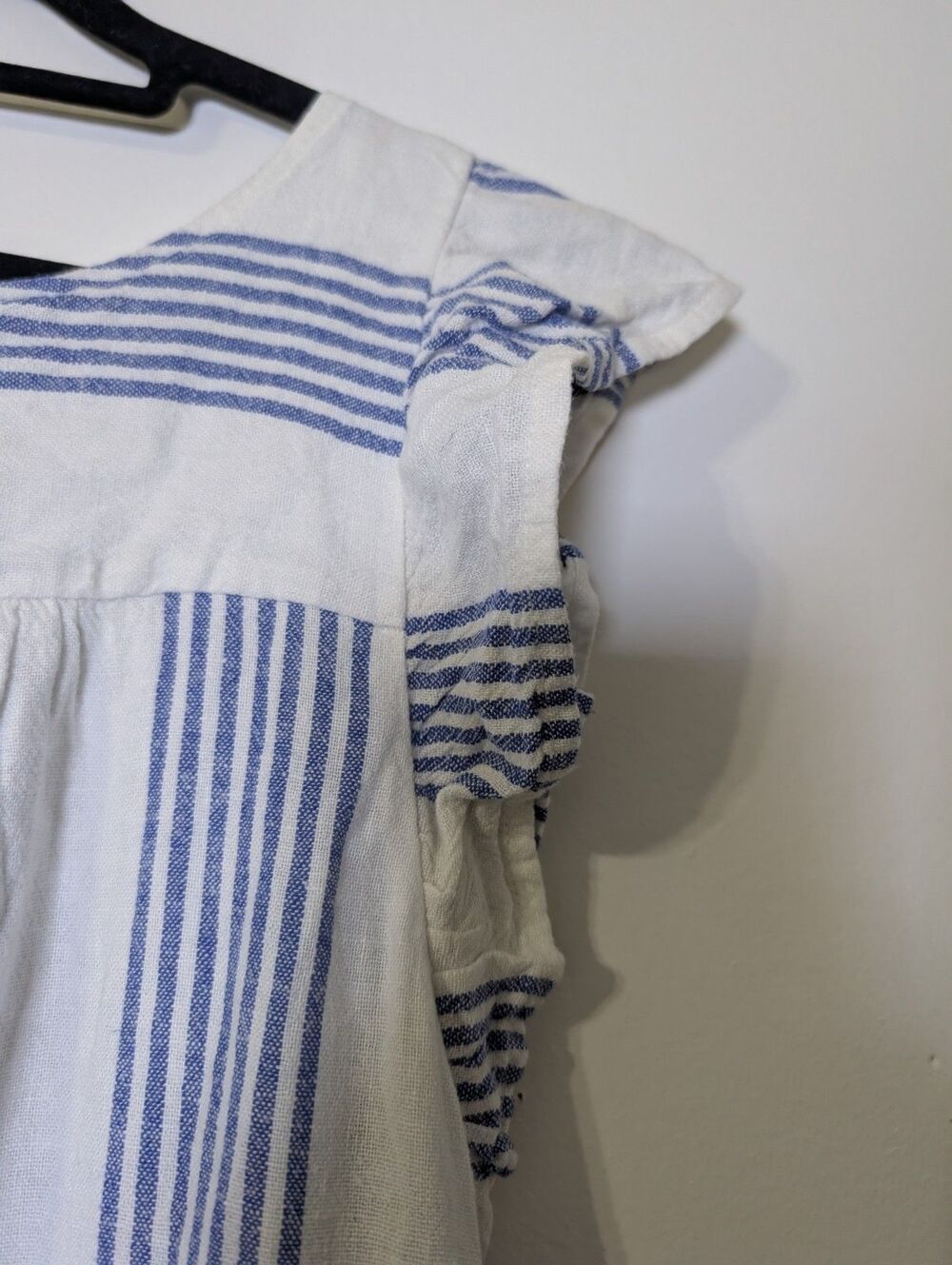 J. Crew Linen Blend Stripe Mini Dress 6 Coastal Cottagecore Blue White Resort - Picture 8 of 9